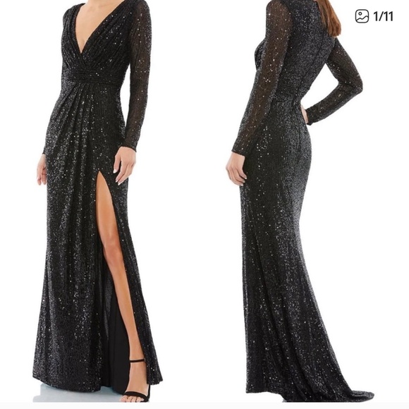 Leena for Mac Duggal Gown Style 26490 Sequined Black Size 18 - Picture 1 of 7